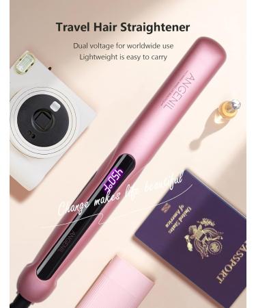 ANGENIL Argan Oil 2-in-1 Hair Straightener & Curler | Professional Portable Flat Iron | 1 Inch Dual Voltage LCD Display | Pink - Buy Online on SooperMarket.com