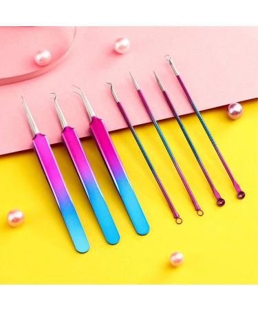 NUOMI 7 Pcs/Set Blackhead Remover Needles Stainless Steel Acne/Pimple/Comedone/Zits Fine Needles Extractor for Face Rose Forehead Cleaning Beauty Crafts with A Hard Shell Case Rainbow - Buy Online on SooperMarket.com