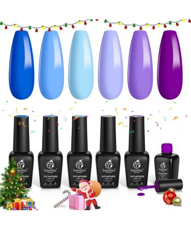 Beetles Blue Purple Gel Nail Polish Set - 6 Pcs Aquamarine Mermaid Gel Polish Soak Off UV LED Nail Lamp Cured Base and Top Coat Needed Starter Varnish Nail Aat Salon Mother's Day Gifts for Women
