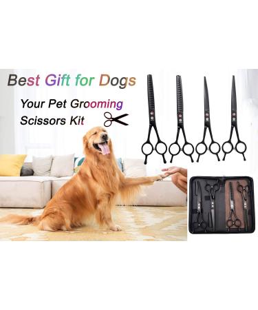 Dream Reach Professional 7.0 Inches Dog Grooming Scissors Kit Cutting Curved Scissors Thinning Shears Grooming Pet Hair Trimming Scissors Set for Dogs and Cats (4-set) - Buy Online on SooperMarket.com