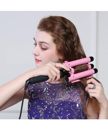 Professional 3 Barrel Curling Iron Hair Waver - 1 Inch Ceramic Curler with LCD Display (Pink) | Perfect for Gorgeous Waves | International Shipping Available - Buy Online on SooperMarket.com