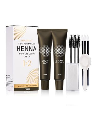 Eyebrow Tint Kit Coffee Hen-na Semi-Permanent Professional Coffee Tint Kit Long-Lasting and Safe Results Eyebrow Dye DONG RHYME Multi-Purpose Eyelash Tint Kit Easy to Use at Home