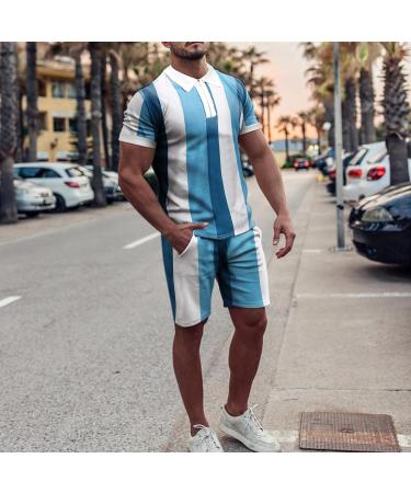 Men's Muscle T-Shirt & Short Set | Summer Workout 2 Piece Tracksuit - Blue-3 Medium - Buy Online on SooperMarket.com