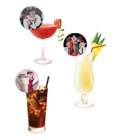 15 Pre-Cut Art Deco Christmas Party Edible Wafer Paper Cocktail Drinks Champagne Prosecco Toppers Decorations - 5cm circles