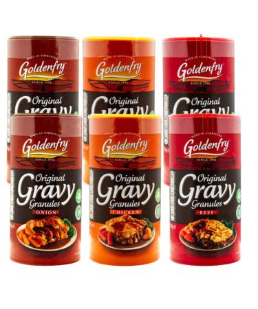 Gravy Granules Variety Bundle Containing Goldenfry Original Onion 2pk Goldenfry Beef 2pk Goldenfry Chicken 2pk 300g (6 Packs)