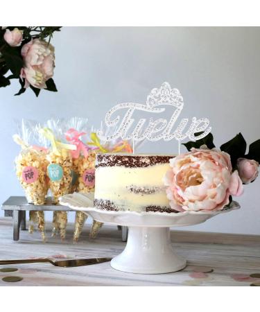 LINGTEER Twelve Birthday Cake Topper with Crown Sign | Silver Bling Crystal Rhinestone Birthday Keepsake | Happy 12th Birthday Party Decorations Gift Supplies - Buy Online on SooperMarket.com