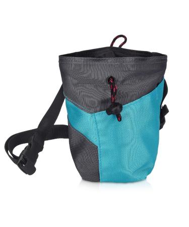 Navaris Chalk Bag for bouldering - magnesia bags with waist belt brush belt Key subject - chalk bag for magnesium carbonate chalk light gray - light blue