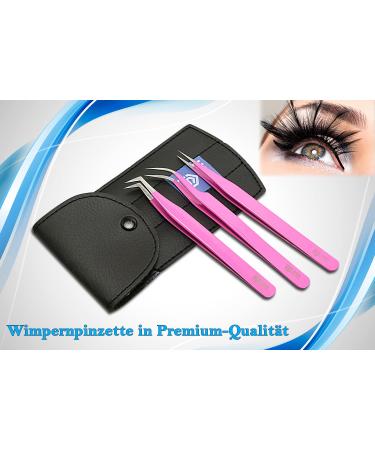 SMI 3 Pink Eyelash Tweezers Set - Pointed & Bent Stainless Steel for 3D/6D Volume Eyelash Extensions | Eyelash Pliers with Case - Buy Online on SooperMarket.com
