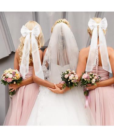 Bridal Hair Bow Veil with Pearl Barrette - Wedding & Bachelorette Party Decorations - Buy Online on SooperMarket.com