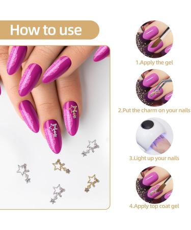 Lusofie 30Pcs 3D Star Rhinestone Nail Charms - Silver & Gold Alloy Star Gems for Nail Designs - DIY Nail Accessories - Buy Online on SooperMarket.com