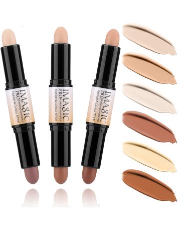 CCbeauty Contour Stick  3pcs Dual-ended Wonder Stick Cream Highlight & Contour Makeup Kit  Bronzer and Highlighter Sticks Set for Face Contouring Shaping Makeup  Long Lasting & Waterproof - All Skin