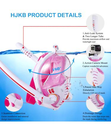 Full Face Snorkel Mask with Anti-Fog Wipes | 180 Panoramic HD View | White & Pink | Adults & Kids - Large-X-Large - Buy Online on SooperMarket.com