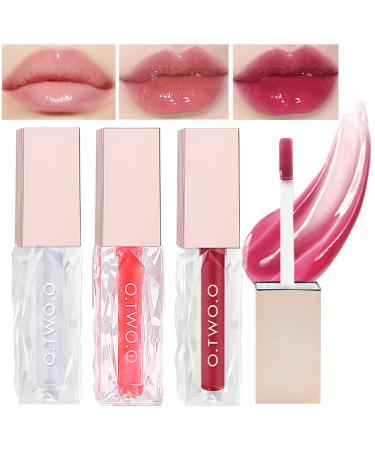 Petansy 3Pcs Hight Lip Gloss Plumping Lip Glow Oil  Tinted Lip Balm Transparent Lip Care  Hydrating Shine Lip Plumping Glass Finish Lip Gloss Lipstick Makeup Gift for Women