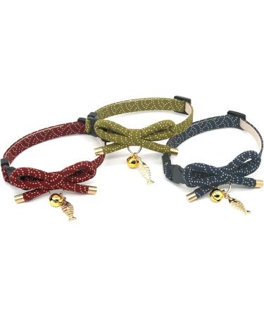 PetSoKoo Cute Bowtie Cat Collar with Bell | Japanese Style Bowknot & Fish Charm | Safety Breakaway | Soft & Lightweight | for Male & Female Cats & Kittens (Tea Green) - Buy Online on SooperMarket.com