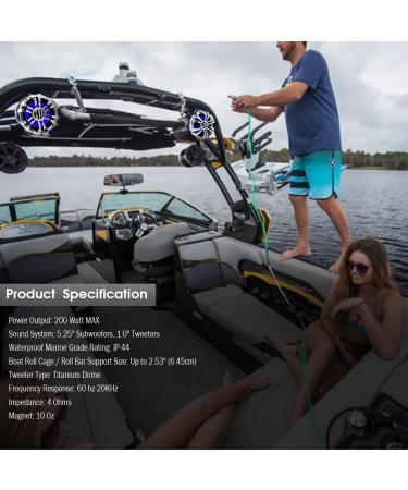 Pyle PLMRWB50L Marine Speakers - 5.25 Inch Waterproof Wakeboard Tower Stereo System with LED Lights, Silver (1 Pair) - Buy Online on SooperMarket.com