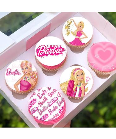 Pre-Cut Barbie 6B Edible Stand up Wafer/Rice Paper Cupcake Cake Toppers Birthday Party Pink Decorations (24)
