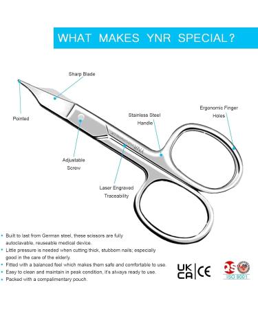 YNR Curved Blade Stainless Steel Cuticle Scissors for Manicure Pedicure - Professional Beauty Grooming Tool for Thick Toenails, Eyebrows, Nose Hair - Men and Women - Buy Online on SooperMarket.com