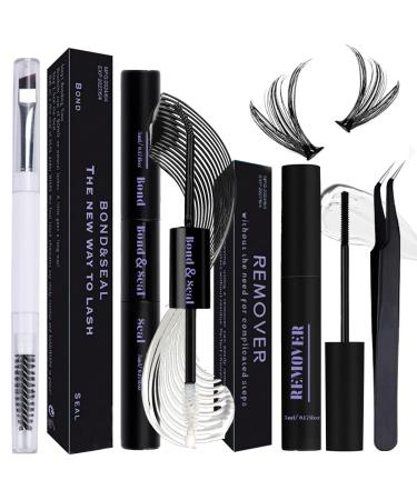 Qiveaory Lash Bond and Seal Kit 4 Pcs DIY Lash Extension with Waterproof Lashe Cluster Glue 72h Hold and Seal Lash Remover Tweezers Portable Eyelash Brush with Cap for Eyelash Extensions Beginners