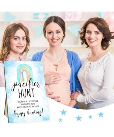 Pacifier Hunting Game for Baby Shower | Bohemian Rainbow Theme Party Game Sets | Includes 50 Blue Acrylic Pacifiers & Sign - Buy Online on SooperMarket.com
