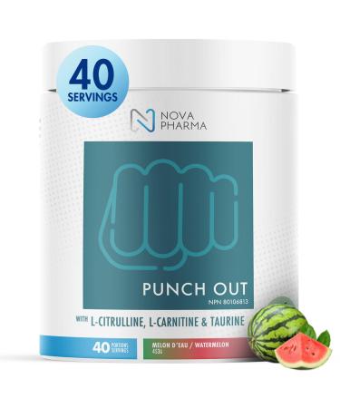 Nova Pharma Punch Out Pre Workout Powder L-Carnitine and Antioxidant-Rich Pre Workout Supplement Boost Stamina and Endurance for Gym Training and Workouts - 40 Servings (Watermelon)