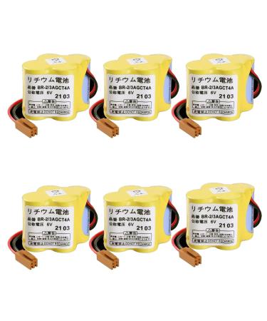 6 Pack BR-2/3AGCT4A Battery 6V 4400mAh Replacement for Panasonic FANUC A98L-0031-0025 Battery with Brown Plug