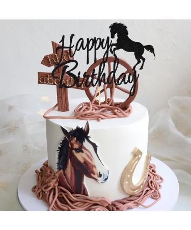 Arthsdite Horse Happy Birthday Cake Topper Horse Racing Theme Birthday Party Decoration for Boys Girls Men Women Kids Birthday Party Decoration Supplies-Black Glitter - Buy Online on SooperMarket.com