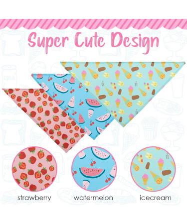 SCIROKKO Hawaii Dog Bandanas 3 Pack - Cute Fruit Print Scarf Bibs for Pets | Summer Pet Accessories for Dogs Cats - Ice Cream Strawberry Watermelon - Buy Online on SooperMarket.com