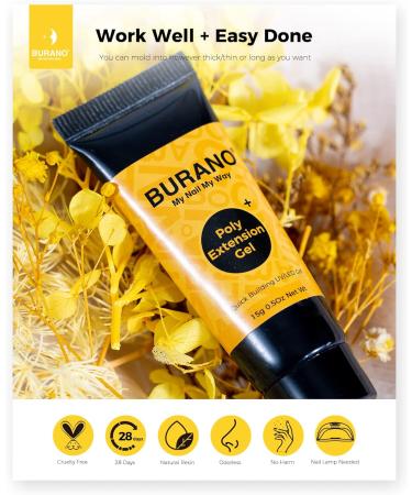 BURANO Poly Extension Gel Nail Kit - 6 Colors Builder Gel Set for Nail Art - DIY Starter Kit for Beginners & Professionals - Glitter Poly Nail Gel Gift - Buy Online on SooperMarket.com