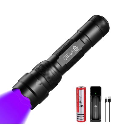 ULTRAFIRE UV LED Torch 395-405nm Blacklight Zoomable Ultraviolet Flashlight with 2600mAh Rechargeable Battery and Charger Mini UV Light for Curing UV Glue Pet Urine Stains