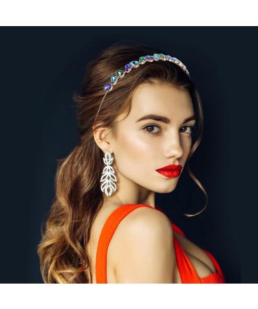 Minkissy Crystal Rhinestone Headband Anti-slip Wedding Bridal Headpieces Bling Hairbands Tiara Bridal Prom Party Hair Accessories for Women Girls (Blue Green) - Buy Online on SooperMarket.com