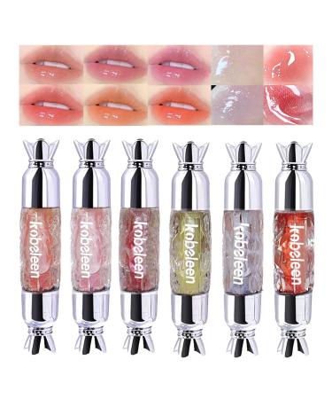 DENESTUP 6 Colors Candy Hydrating Lip Gloss set Moisturizing Shimmering Lip Gloss Transparent Hyaluronic Acid Lip Balm Glossy Hydrating Lip Glow Oil Plumping Lightly Tinted Lip Balm