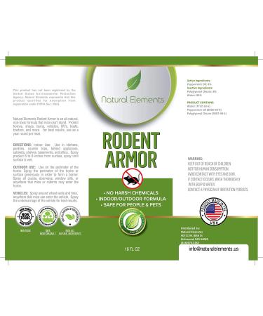 Natural Elements Rodent Armor: Premium Peppermint Oil Mouse Repellent Spray - 16 oz - Safe for Vehicles, Boats, RVs, Tractors, and Equipment - Child and Pet Friendly - Indoor/Outdoor Use - Buy Online on SooperMarket.com