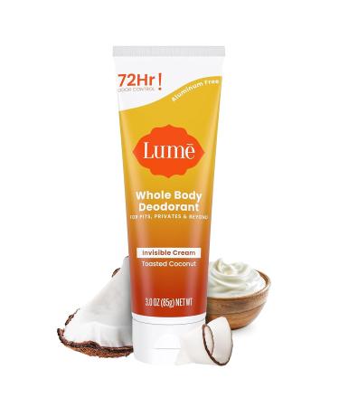 Lume Natural Deodorant - Underarms and Private Parts - Aluminum Free, Baking Soda Free, Hypoallergenic, and Safe For Sensitive Skin - 3oz Tube (Toasted Coconut) Coconut 3 Ounce (Pack of 1)
