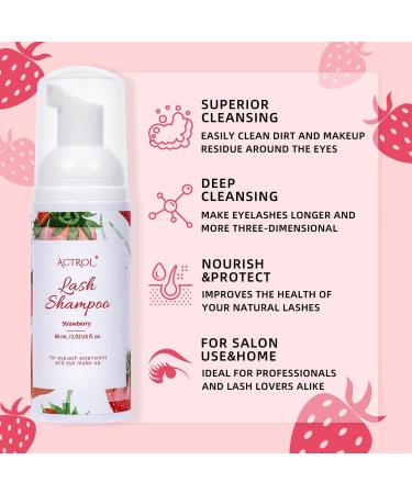 Eyelash Extension Cleanser 60ML Natural Lash Extension Shampoo Strawberry Professional Eyelid Foaming Cleanser Paraben & Sulfate Free Non-lrritating with Salon and Home Care Strawberry 60ml - Buy Online on SooperMarket.com