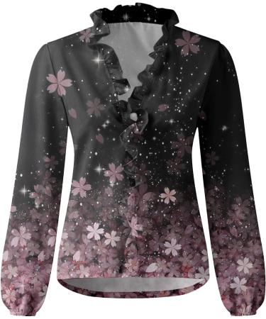 AMhomely Ruffle Blouse for Women V Neck Long Sleeve Blouse Top Shirt Blouse Boho Floral Printed Shirts Ladies Elegant Shirt Office Work Blouses UK Size S M L XL XXL XXXL XXXXL XXXXXL 018 - Long Sleeve Tee Shirts - Pink S - Buy Online on SooperMarket.com