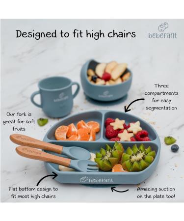Bebefant Baby Weaning Set - Suction Bowl, Plate, Cup, Bib, Fork & Spoon - Blue | Baby Led Weaning & Feeding Essentials - Buy Online on SooperMarket.com