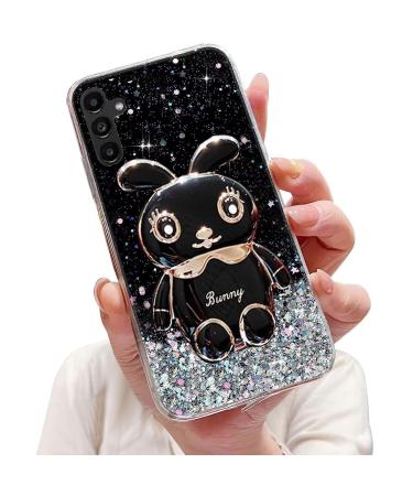 Tivenfezk nadoli for samsung galaxy s23 fe hare hidden stand shell caricature glitter rabbits stand soft silicone bling cell phone case transparent protective cover samsung galaxy s23 fe black black