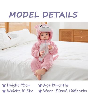 COOKY.D Baby Hooded Rompers | Winter Flannel Jumpsuit Pajamas | 6-12 Months | Pink - Buy Online on SooperMarket.com
