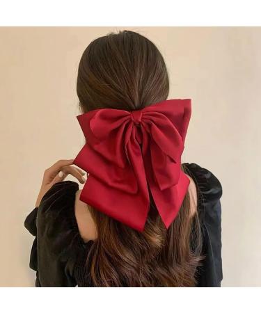 Hair Bows for Women Bows for Hair Ribbon Hair Clips 2PCS Black Red Hair Bow Satin Bow Hair Clips Large Silky Ribbon Bows Hair Accessories for Women Girls Short Type - Buy Online on SooperMarket.com