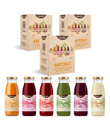 Safe time 3-day fasting cure Bio |3x 6 bottles with coordinated fruit and vegetable juices refined with herbs spice or flower extracts |Fruity-sweet in taste |From the Achterhof Safezeit 1.5 l (3 pack)