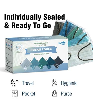 WeCare Disposable Face Mask - 50 Pack, Assorted Ocean Tone Solid Color Print Masks - 3 Ply Ocean Tones - Buy Online on SooperMarket.com