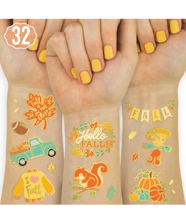 xo  Fetti Fall Temporary Tattoos for Kids - 32 Glitter styles | Birthday Party Supplies  Autumn + Pumpkin