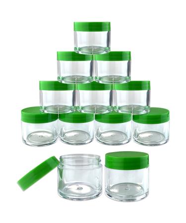 Beauticom 12 Piece 1 oz. USA Acrylic Round Clear Jars with Flat Top Lids for Creams Lotions Make Up Cosmetics Samples Herbs Ointments (12 Pieces Jars + Lids GREEN)