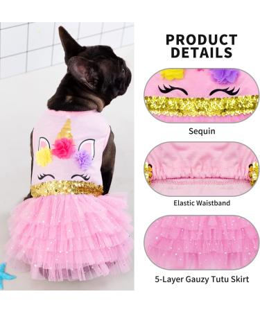 KYEESE Dog Dress Unicorn Tiered Layer Tutu Tulle Birthday Party Dress for Small Dogs - Medium Size | Sequin Embellishments | Pack of 1 - Buy Online on SooperMarket.com