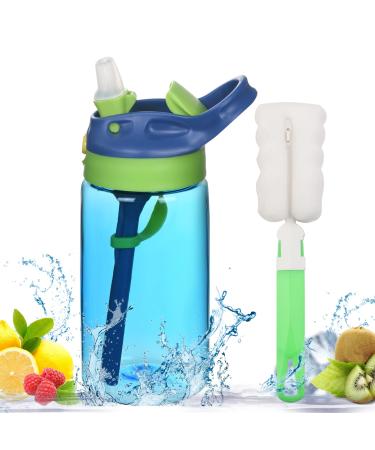 Ainiv Sippy Cup 480ML/16OZ Kids Drink Bottle with Straw Toddler Water Bottle Leak-Proof BPA-Free for Home School Outdoor Blue(Cleaning Brush Included)