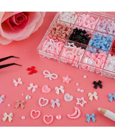 500pcs 3D Nail Charms Assorted Color Multi Shapes Mix Bow Nail Charms Cute Pearl Heart Star Moon Bowknot Rhinestones Gems Nail Decorations with Pickup Tool for Women Girls Nail DIY Accessories - Buy Online on SooperMarket.com