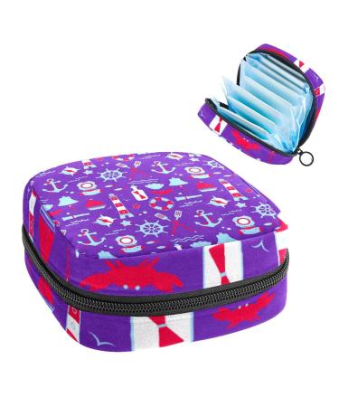 Sailing Elements Pattern Sanitary Napkin Storage Bag Feminine Menstrual Cup Pouches Nursing Pad Holder Tampon Bags Portable Period Bag for Women Teen Girls 1Pcs Multi-colored 12