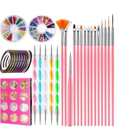 Angelil nail art designer with 15 parts acrylic nail nail Malpinsel set nail art dotting pen tools kit nail film manicure tape 12 colors rhinestone for nails ... pink