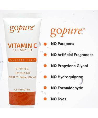 goPure Vitamin C Facial Cleanser - Acne Face Wash for All Skin Types - Visibly Brightens and Smooths Skin - Gentle Cleanser for Youthful Appearance - 4.3 oz - Buy Online on SooperMarket.com