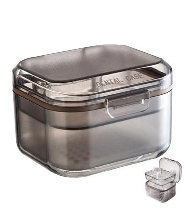 Three Layers Denture Box with Strainer Denture Box for Soaking Dentures and Storage Mouthguards Clear Dentures Braces Case for Daily Travel Cleaning(Black)